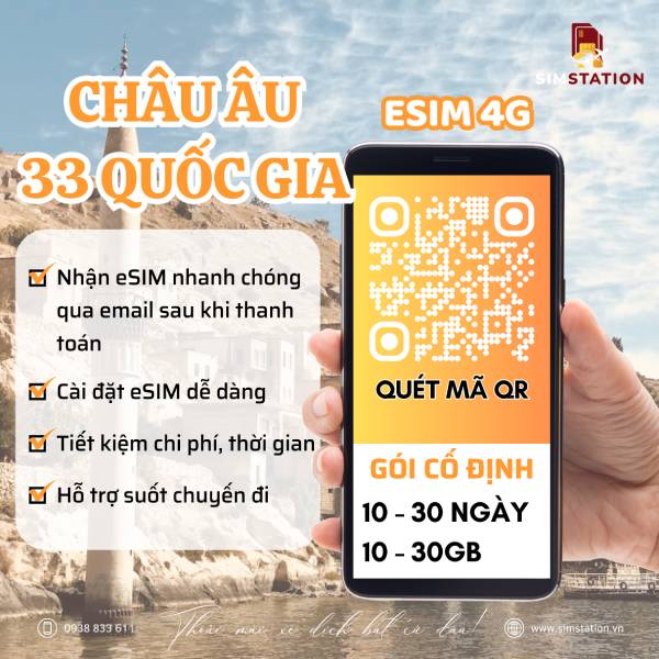 ESIM Châu Âu 33 Nước - Thổ Nhĩ Kỳ - Gói Cố Định